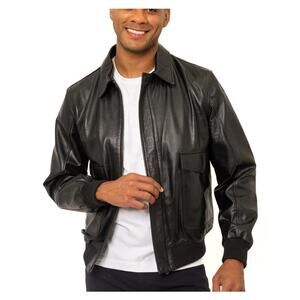 PINO By PinoPorte Men's Black Pilot Leather Bomber Jacket Size L